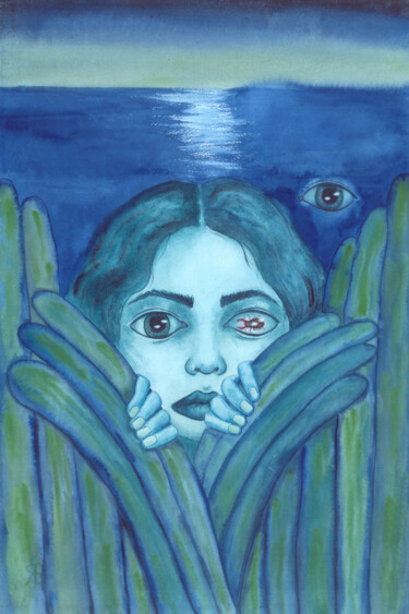 Malerei mit dem Titel "Look at night" von Yana Bila, Original-Kunstwerk, Aquarell