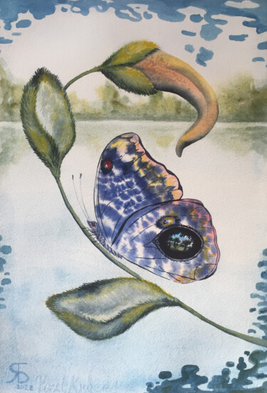 Painting titled "Butterfly" by Yana Bila, Original Artwork, Watercolor