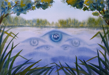 Malerei mit dem Titel "Mysterious Lake" von Yana Bila, Original-Kunstwerk, Aquarell