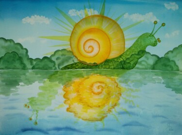 Painting titled "Snail carrying the…" by Yana Bila, Original Artwork, Watercolor
