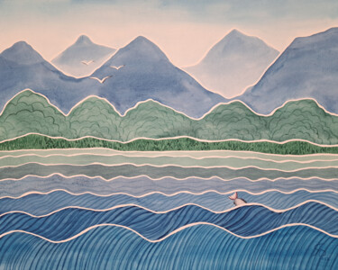 Картина под названием "Morning on the moun…" - Yana Bila, Подлинное произведение искусства, Акварель