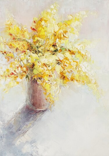 Pintura intitulada ""Sunny Mimosa"" por Yana Dulger, Obras de arte originais, Óleo