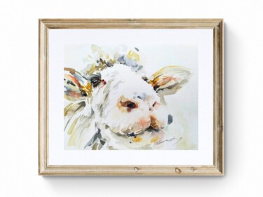 Schilderij getiteld "Sketch "Cute lamb"" door Yana Dulger, Origineel Kunstwerk, Aquarel