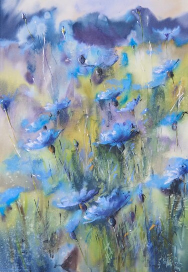 Malerei mit dem Titel "Into the Blue" von Yana Ivannikova, Original-Kunstwerk, Pastell