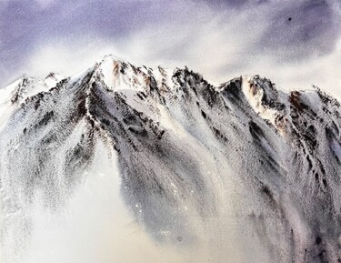 Malerei mit dem Titel "Snowy Mountains" von Yana Ivannikova, Original-Kunstwerk, Aquarell