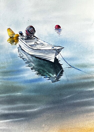 Malerei mit dem Titel "Boat" von Yana Ivannikova, Original-Kunstwerk, Aquarell