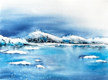 Картина под названием "Blue Lagoon Waterco…" - Yana Ivannikova, Подлинное произведение искусства, Акварель