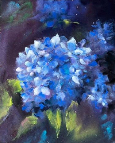 Painting titled "Blue Hortensia" by Yana Ivannikova, Original Artwork, Watercolor