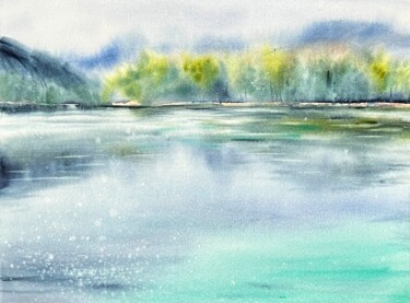 Painting titled "Lake Tranquillity" by Yana Ivannikova, Original Artwork, Watercolor