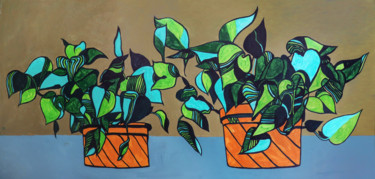 Painting titled "Flowers in pots" by Yana Koretska, Original Artwork, Acrylic