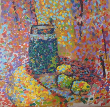 Painting titled "vessel, apple, pear…" by Yana Koretska, Original Artwork, Oil