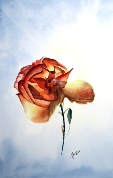 Schilderij getiteld "Red Rose in Waterco…" door Yana Shvets, Origineel Kunstwerk, Aquarel