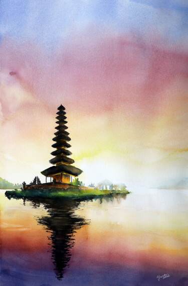 绘画 标题为“Pura Batur Temple,…” 由Yana Shvets, 原创艺术品, 水彩
