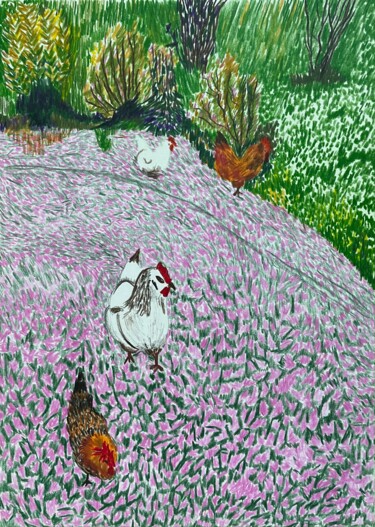 Disegno intitolato "Backyard in spring" da Yana Sviatkina, Opera d'arte originale, Matita