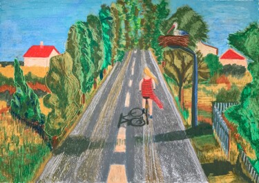 Tekening getiteld "Summer road" door Yana Sviatkina, Origineel Kunstwerk, Pastel