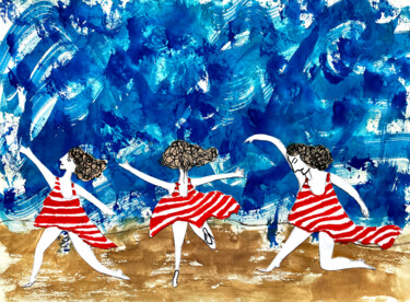 Tekening getiteld "Dancers by the sea" door Yana Sviatkina, Origineel Kunstwerk, Digitale afdruk