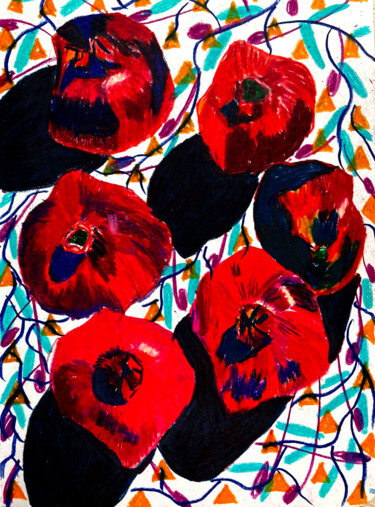 Dessin intitulée "Pommegranates" par Yana Sviatkina, Œuvre d'art originale, Impression numérique