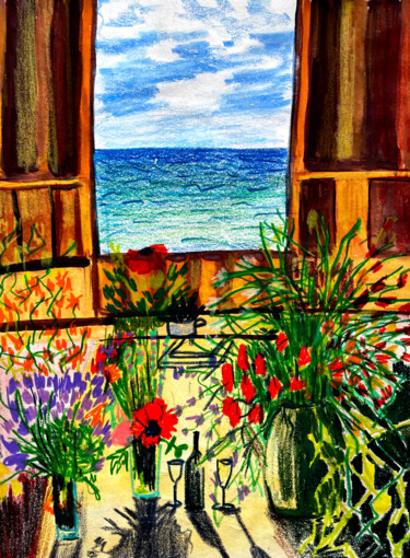 Drawing titled "Sea View" by Yana Sviatkina, Original Artwork, Digital Print