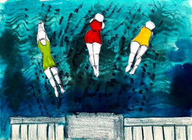 Zeichnungen mit dem Titel "Swimmers" von Yana Sviatkina, Original-Kunstwerk, Digitaldruck