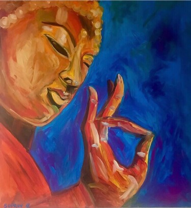 Schilderij getiteld "Orange Buddha" door Yana Yank, Origineel Kunstwerk, Acryl