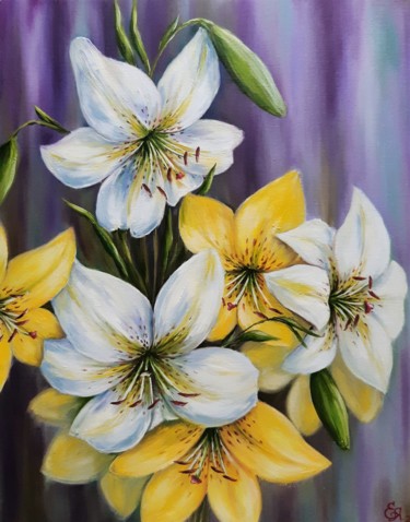 Painting titled ""Lilies"" by Yana Yeremenko, Original Artwork, Oil