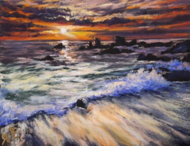 Desenho intitulada ""Sunset", seascape,…" por Yana Yeremenko, Obras de arte originais, Pastel