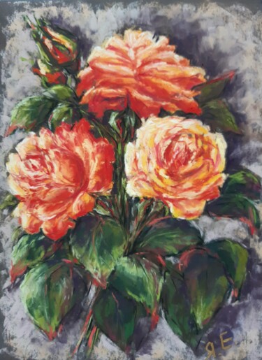 Dessin intitulée ""Bouquet de roses"/…" par Yana Yeremenko, Œuvre d'art originale, Pastel