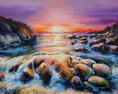 Painting titled ""PURPLE SUNSET", oi…" by Yana Yeremenko, Original Artwork, Oil