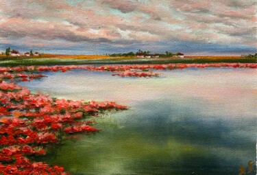 Pintura intitulada ""Red Estuary" lands…" por Yana Yeremenko, Obras de arte originais, Acrílico
