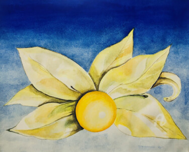Painting titled "Yellow physalis flo…" by Yana Yushkova, Original Artwork, Watercolor