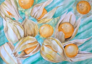 제목이 "Golden physalis"인 미술작품 Yana Yushkova로, 원작, 수채화