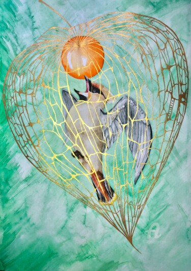 Painting titled "Golden cage for wax…" by Yana Yushkova, Original Artwork, Watercolor