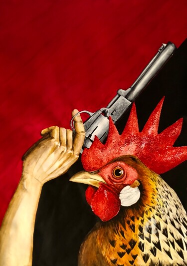 Malerei mit dem Titel "Roosters are rooster" von Yana Yushkova, Original-Kunstwerk, Aquarell