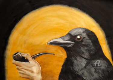 Pittura intitolato "Brooding raven" da Yana Yushkova, Opera d'arte originale, Acquarello