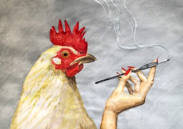 Pittura intitolato "Cheeky chicken" da Yana Yushkova, Opera d'arte originale, Acquarello