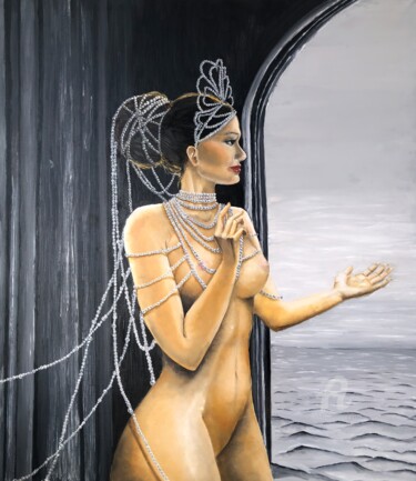 Pittura intitolato "Girl in pearl" da Yana Yushkova, Opera d'arte originale, Olio