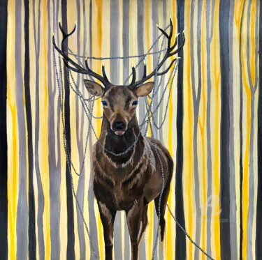 Peinture intitulée "Deer in pearl" par Yana Yushkova, Œuvre d'art originale, Huile