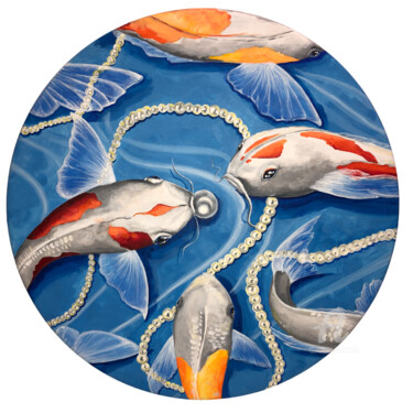 绘画 标题为“Koi carp in pearls” 由Yana Yushkova, 原创艺术品, 丙烯