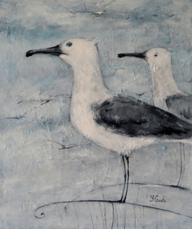 Painting titled "Seagulls" by Yana Medow, Original Artwork, Oil