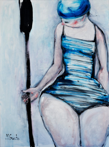 Painting titled "Girl with an oar" by Yana Medow, Original Artwork, Acrylic