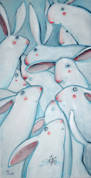 Schilderij getiteld "Bunnies" door Yana Medow, Origineel Kunstwerk, Olie