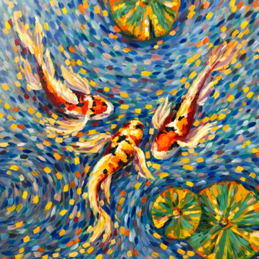 Картина под названием "Goldfish Koi" - Yana Shapoval, Подлинное произведение искусства, Масло