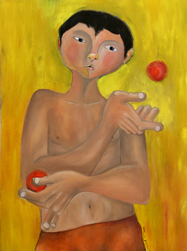 「'Garçon jonglant av…」というタイトルの絵画 Yankaによって, オリジナルのアートワーク, グワッシュ水彩画