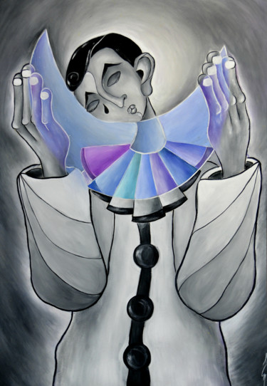 Картина под названием ""Pierrot et la lune"" - Yanka, Подлинное произведение искусства, Гуашь