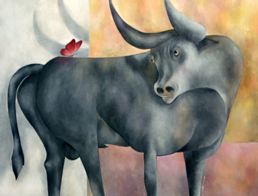 Malerei mit dem Titel "Le taureau et le pa…" von Yanka, Original-Kunstwerk, Gouache