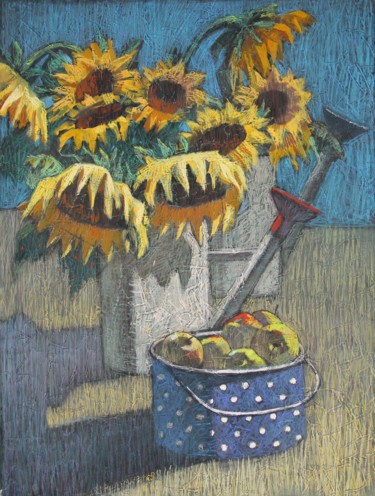 Drawing titled "Sunflowers" by Leonova Natalia, Original Artwork, Pastel