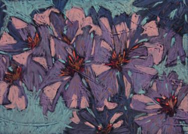 Dessin intitulée "PURPLE FLOWERS" par Leonova Natalia, Œuvre d'art originale, Pastel