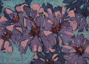 Drawing titled "PURPLE FLOWERS" by Leonova Natalia, Original Artwork, Pastel