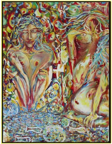 Painting titled "3 Womans and A HORS…" by Yan D-Soloh, Original Artwork, Oil