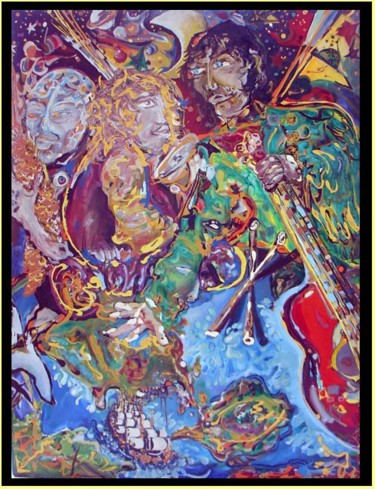 Painting titled "Planete Bleue ,Guit…" by Yan D-Soloh, Original Artwork